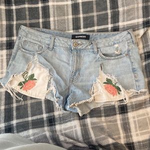 Shorts by Express. Ripped with flower pockets
